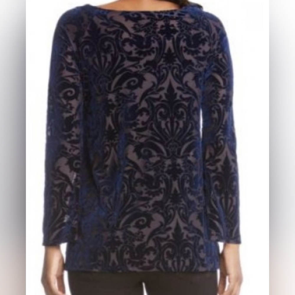 Karen Kane Navy Blue velvet slit top - Picture 3 of 6